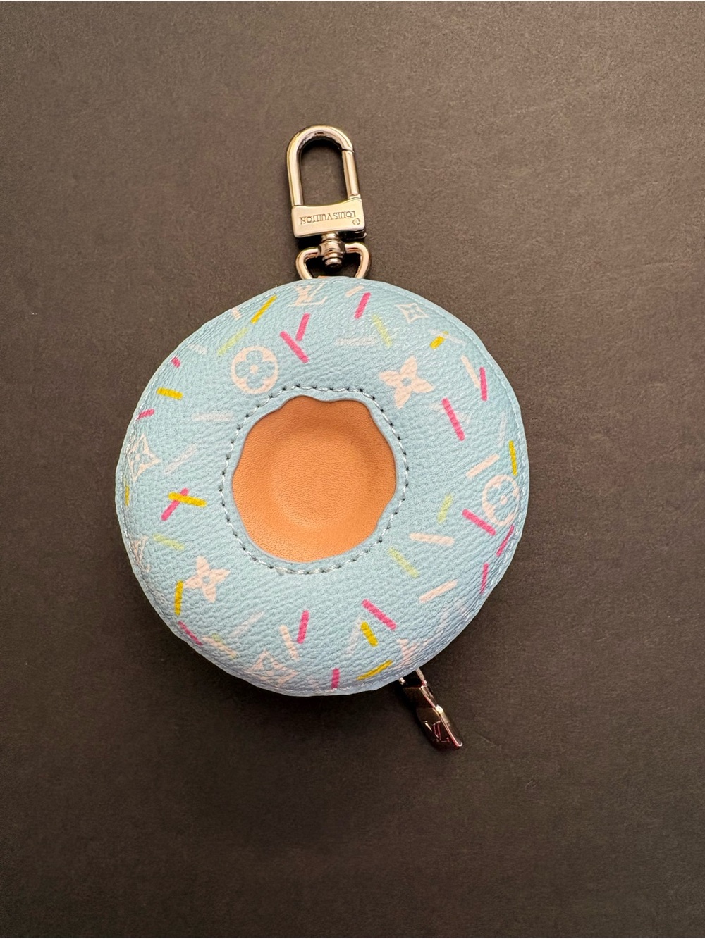 Fashion Bag Charm Keychain Blue Donut Design Silver Hardware